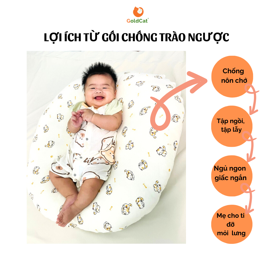 Gối Chống Trào Ngược Cho Bé Sơ Sinh GOLDCAT Chất Vải Muslin Mềm Mịn, Thấm Hút Tốt (Vỏ Có Khóa Kèm Lõi Bông)