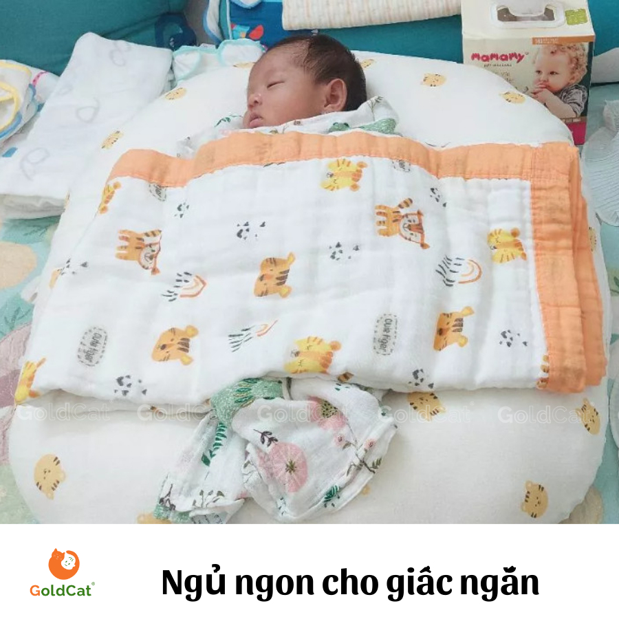 Gối Chống Trào Ngược Cho Bé Sơ Sinh GOLDCAT Chất Vải Muslin Mềm Mịn, Thấm Hút Tốt (Vỏ Có Khóa Kèm Lõi Bông)