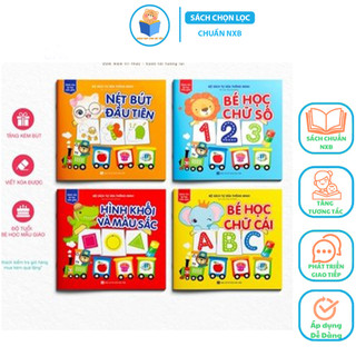 Sách - tự xóa thông minh - bộ 4 cuốn - bé học chữ số, chữ cái, nét bút đầu tiên, hình khối và màu sắc