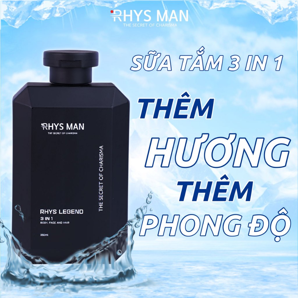 Sữa tắm gội nam RHYS MAN 3 trong 1 hương nước hoa Pháp Rhys Legend 3 in 1