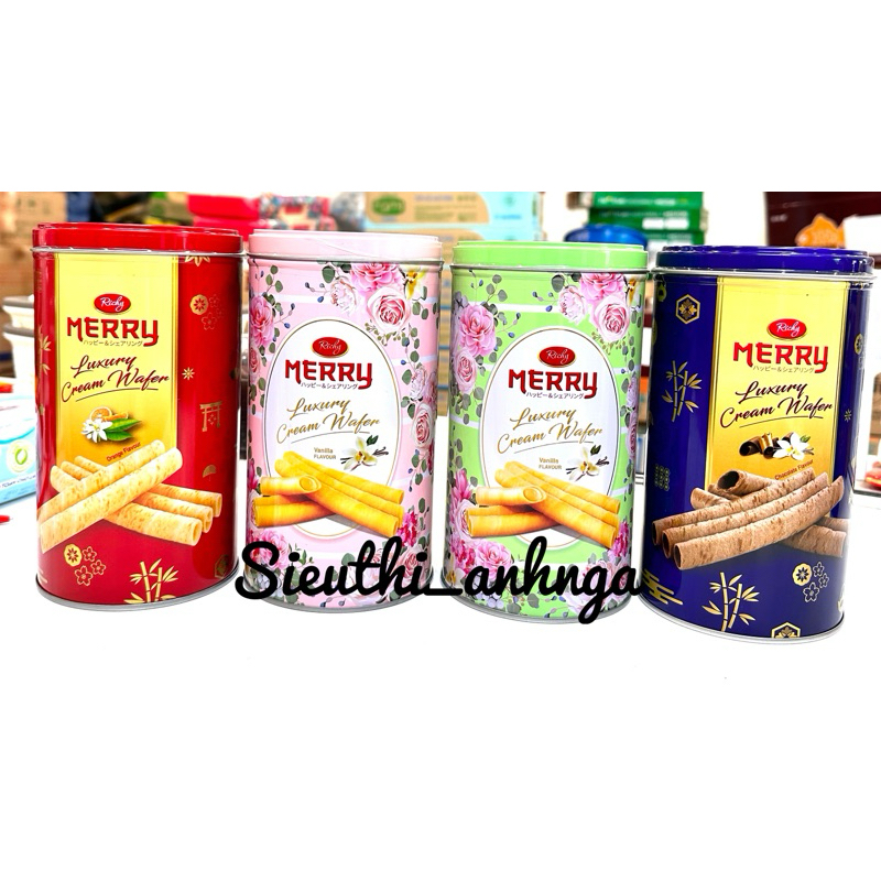 Bánh Kem Quế Merry Lon 200g Xanh/Hồng/Đỏ/Xanh