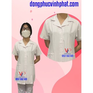 Áo blouse y tá điều dưỡng màu trắng- áo blouse trắng tay ngắn vải cotton cao cấp nữ nhà thuốc bác sĩ - hình thật