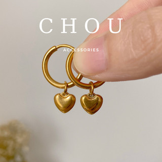 Bông tai titan, khuyên tai titan khoen tròn trái tim | chou accessories |