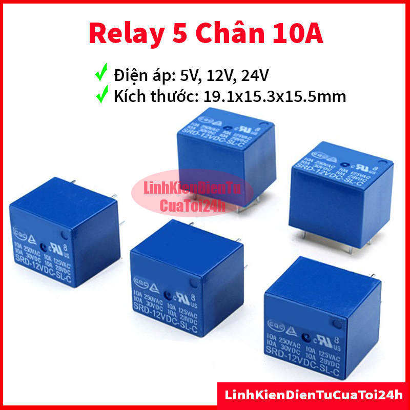 Relay rờ le rơle 5v,12v,24v 5 chân - 5v -10a 12v-10a Loại Tốt