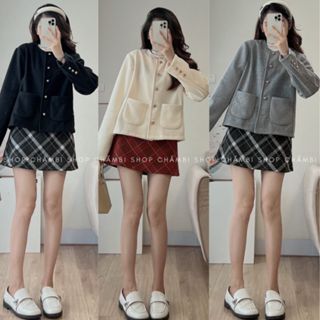 Áo dạ nữ A.560, Áo dạ trơn dáng vừa cổ tròn tay dài có 2 túi thật sang chảnh - Shop Chấm Bi