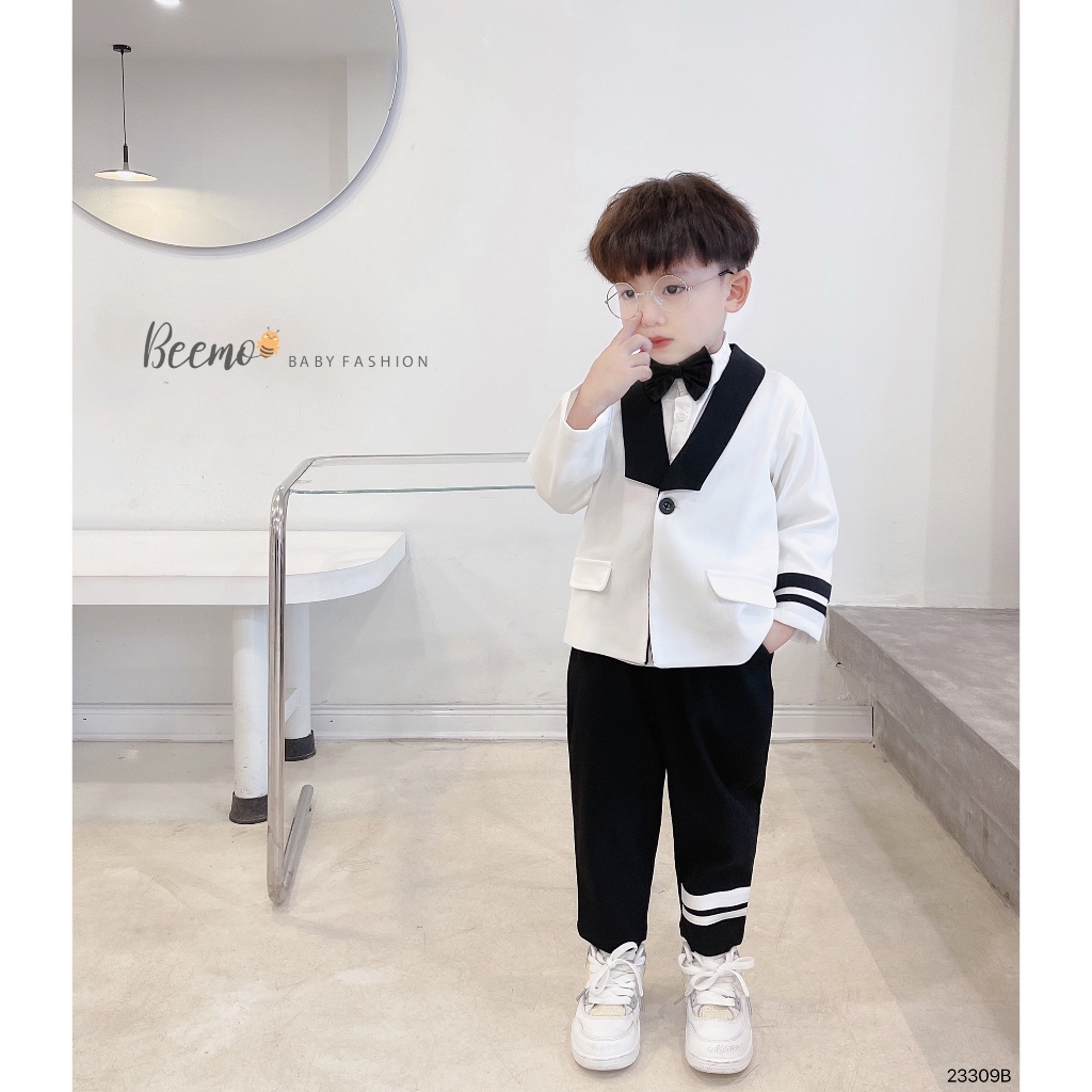 Bộ vest phối kẻ cho bé tra Beemo,Chất liệu chéo Hàn dày dặn,may vest cực kì sang trọng,Thiết kế set vest 4 chi tiết B425