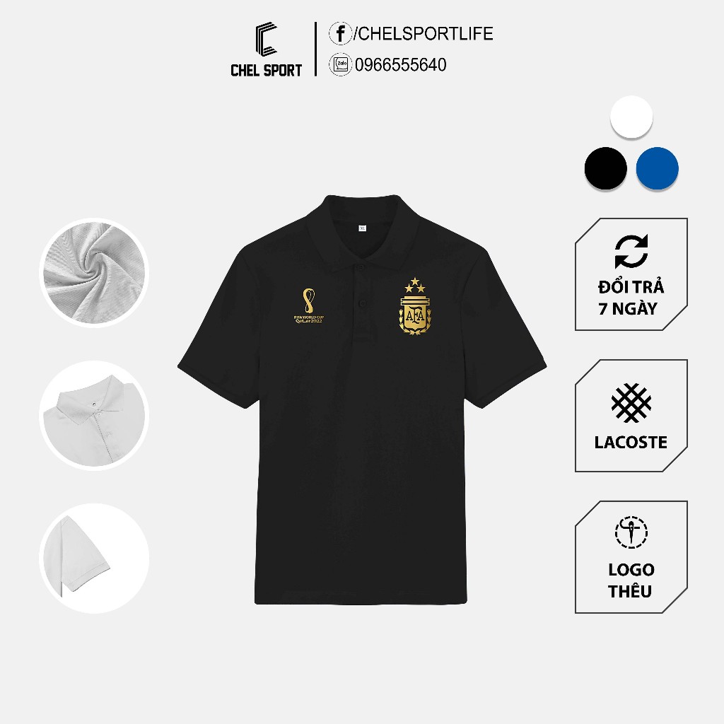 Áo polo logo thêu Argentina Champion FWC 2022 [ẢNH THẬT]