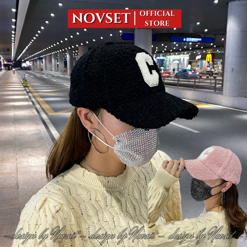 Mũ lưỡi trai LÔNG CỪU NOVSET Nón kết nữ chữ C dày dặn thời trang thu đông
