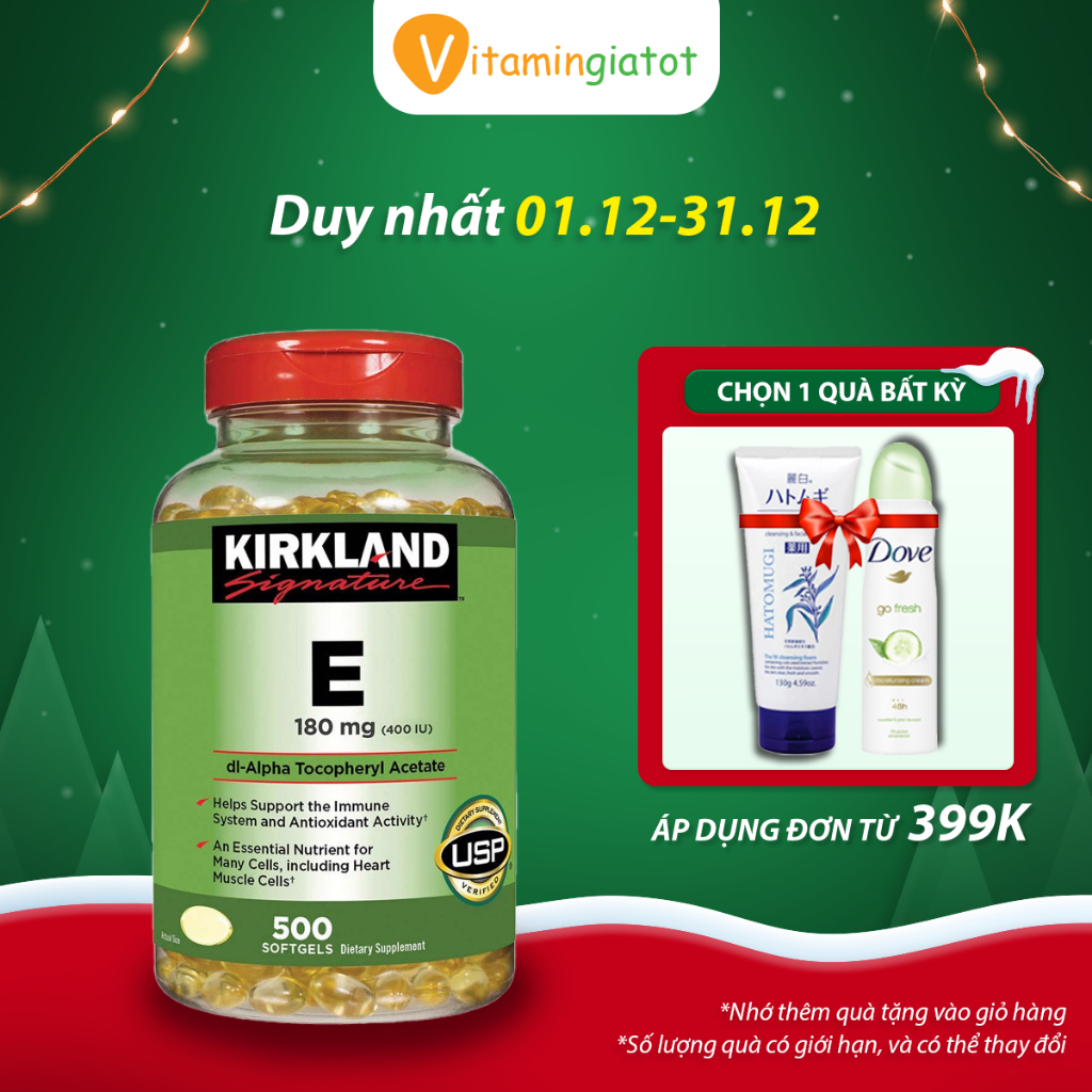 Viên Uống Bổ Sung Vitamin E Làm Đẹp Da Kirkland 180mg 500 Viên