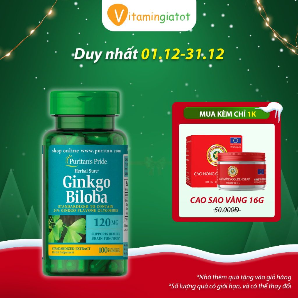 Viên Uống Bổ Não Puritan's Pride Ginkgo Biloba 120mg 100 Viên