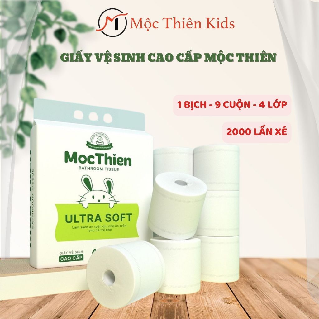 Giấy vệ sinh giấy cuộn Mộc Thiên bịch 9 cuộn 4 lớp siêu mềm mịn cao cấp