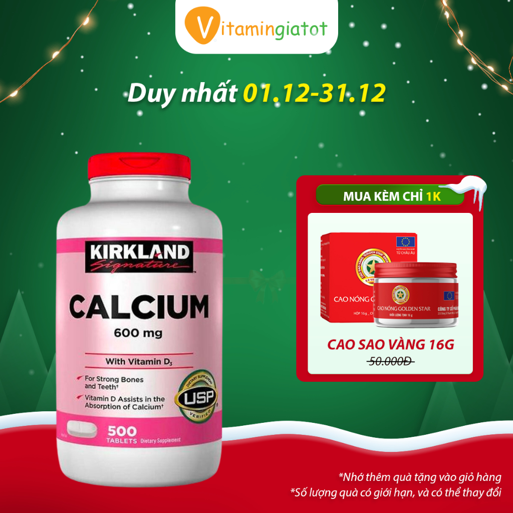 Viên uống bổ sung Canxi Kirkland Calcium 600mg Vitamin D3 500 viên