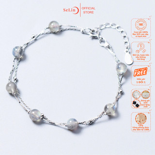 Vòng tay bạc lắc tay bạc nữ 925 đính đá phong thuỷ mặt trăng màu xám SELIN JEWELRY - 0145