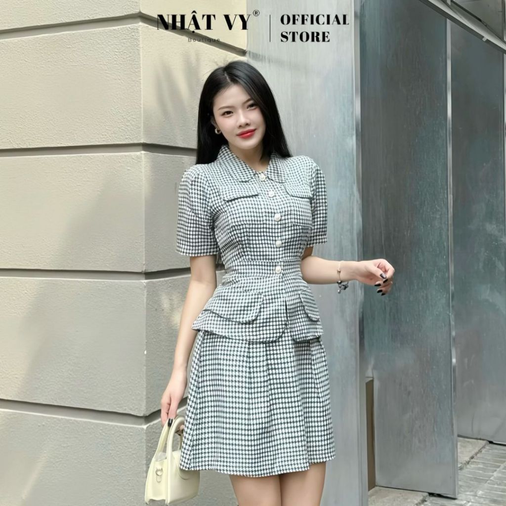 Set áo cổ bèo Nhật Vy dáng ôm mix chân váy xoè chất zizzac tiểu thư phù hợp đi chơi cafe sang chảnh - D2819