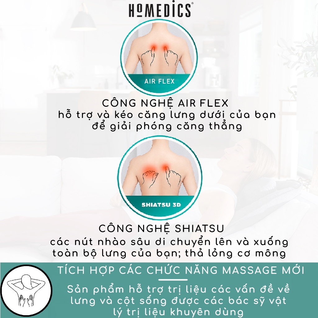 Đệm massage Cổ Vai Gáy Toàn Thân Shiatsu 3D HoMedics MCS 847HJ HT Beauty bi lăn xoay chiều massage thư giãn hiệu quả