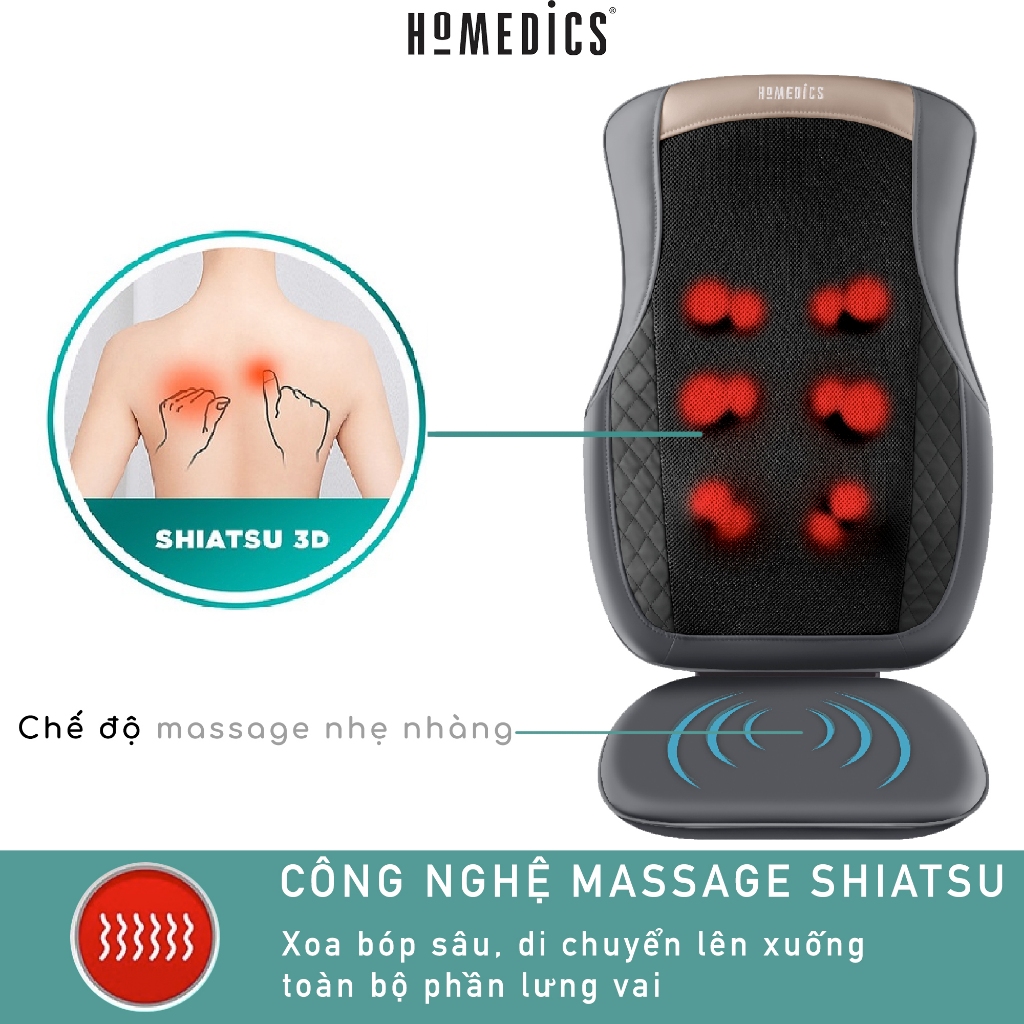 Đệm ghế massage Cổ Vai Gáy Toàn Thân công nghệ Shiatshu Pin Sạc HoMedics MCS 624 HT Beauty kèm nhiệt rung cao cấp
