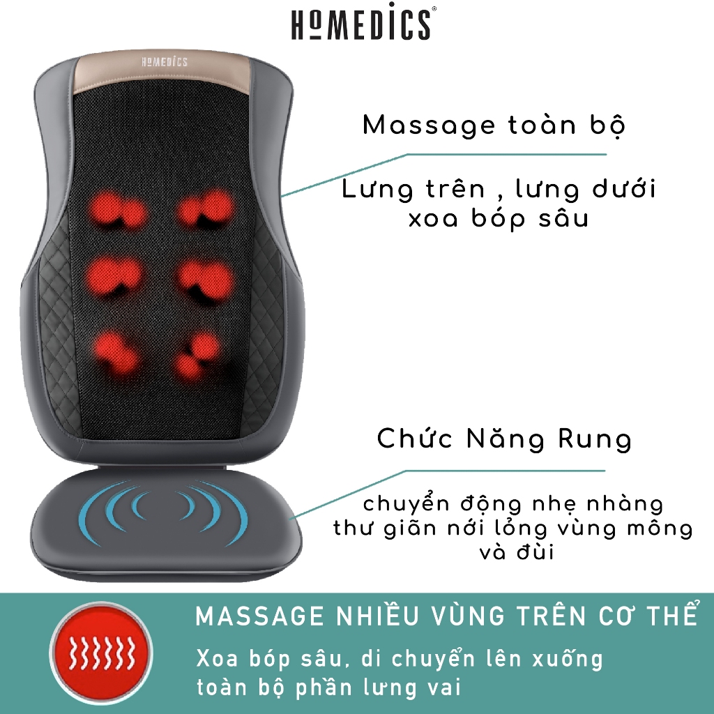Đệm ghế massage Cổ Vai Gáy Toàn Thân công nghệ Shiatshu Pin Sạc HoMedics MCS 624 HT Beauty kèm nhiệt rung cao cấp
