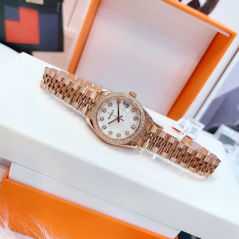 Đồng hồ nữ Madocy 81697 chính hãng mặt tròn đính đá dây kim loại siz 31mm