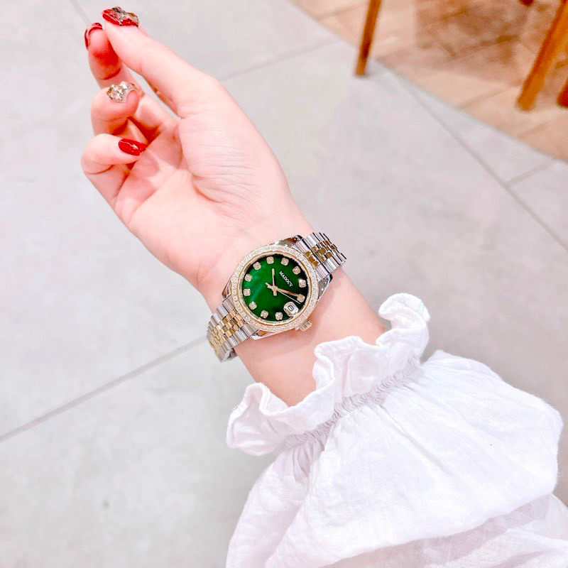 Đồng hồ nữ Madocy 81697 chính hãng mặt tròn đính đá dây kim loại siz 31mm