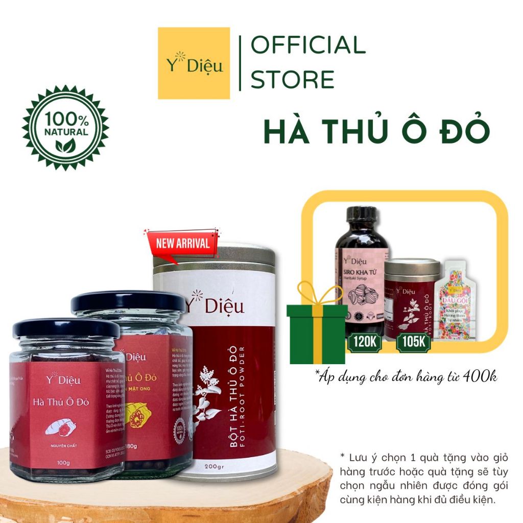Hà Thủ Ô Đỏ Nguyên Chất Y DIỆU, Bổ máu, đen tóc, đẹp da - Giúp giảm rụng tóc, bạc tóc sớm - Giảm hoa mắt, chóng mặt