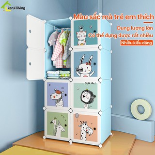 Tủ nhựa đa năng MILADA, Tủ nhựa lắp ghép nhiều ngăn, Tủ quần áo cho bé màu xanh hình đáng yêu