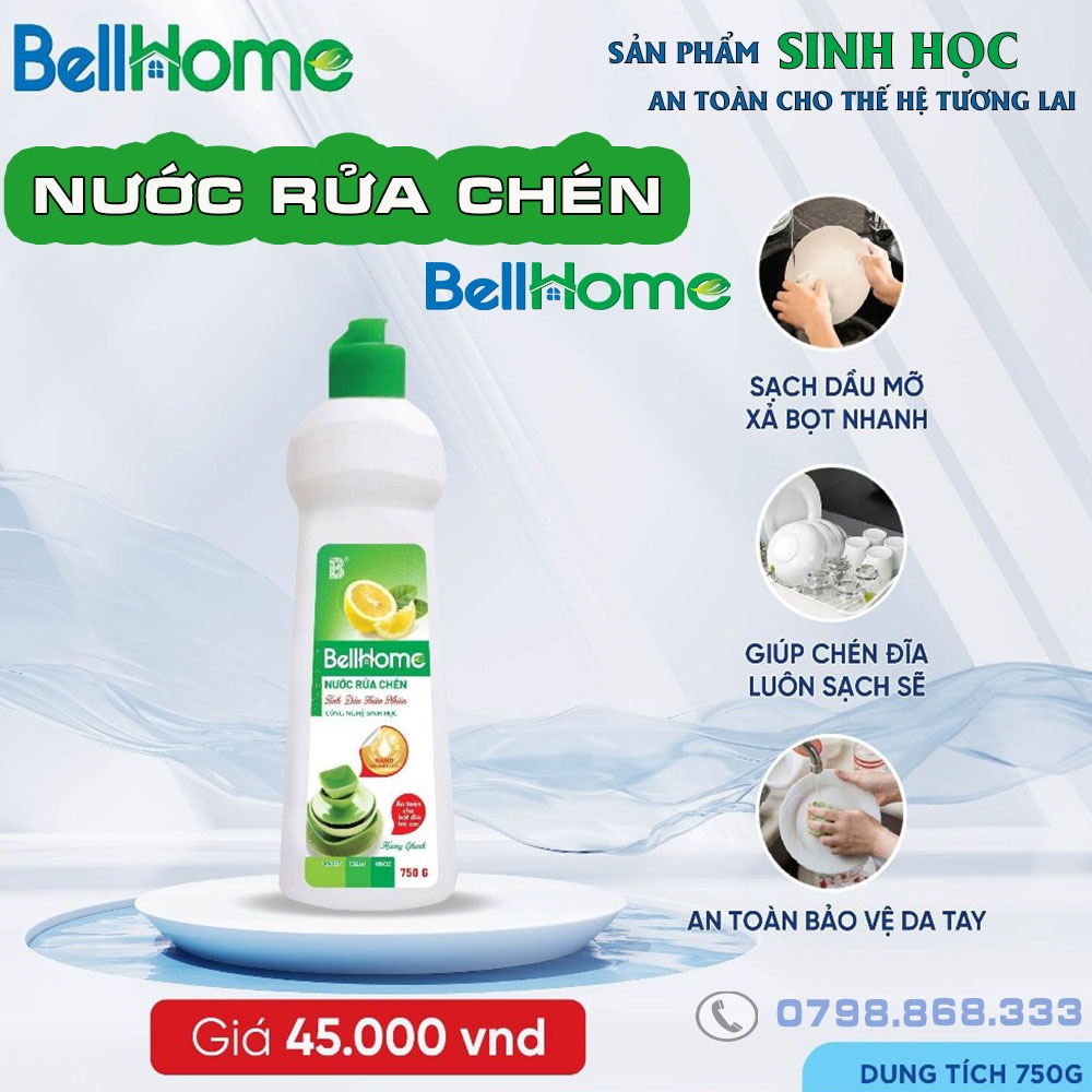 Nước Rửa Chén Bell Home Hương Chanh Quế 750G - Nước Rửa Bát Công Nghệ Sinh Học An Toàn Da Tay Thân Thiện Môi Trường