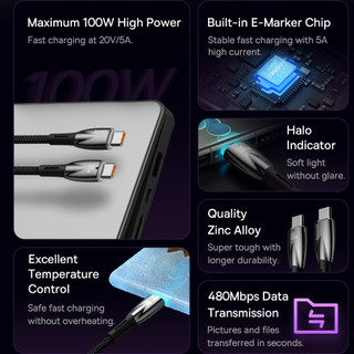Cáp Sạc Baseus Glimmer Series Fast Charging Data Cable Type-C to Type-C 100W