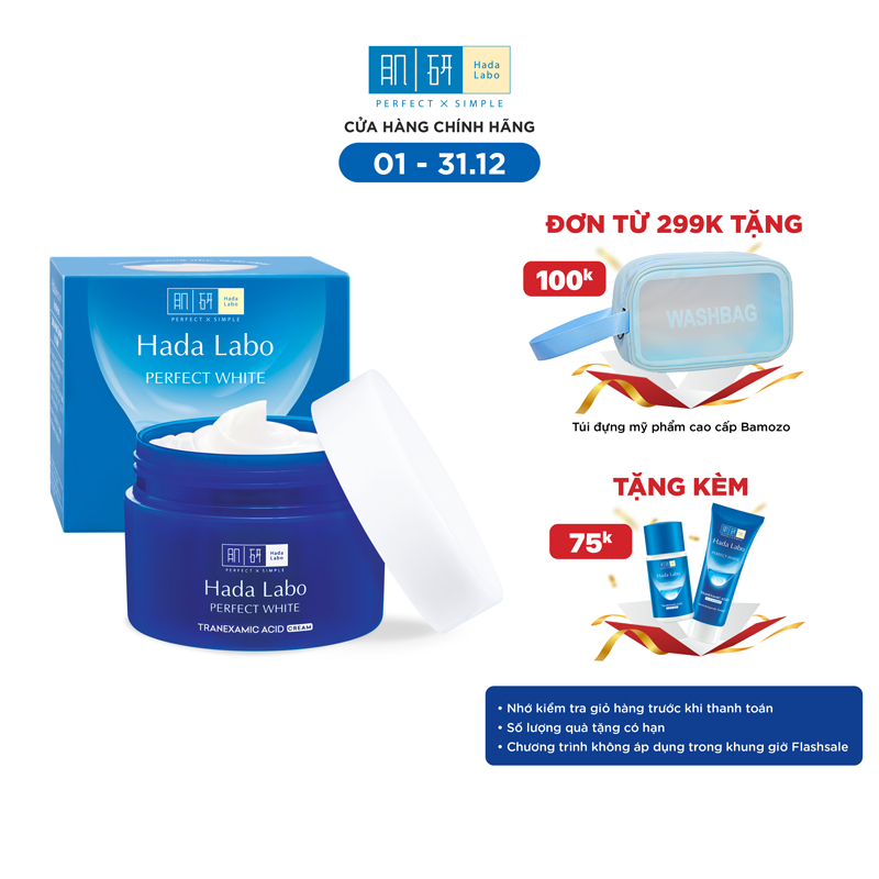 Hộp quà Kem dưỡng trắng da tối ưu Hada Labo Perfect White Tranexamic Acid Cream 50g