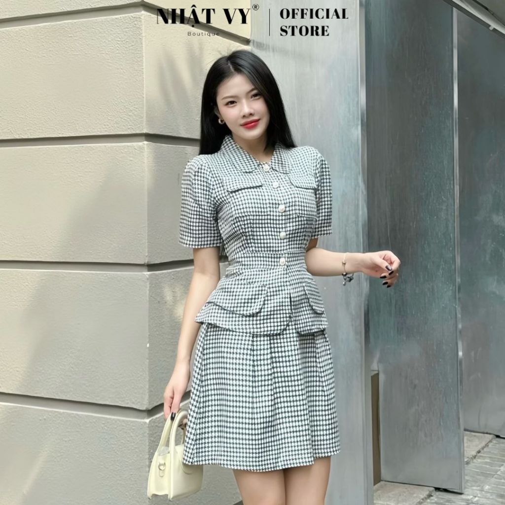 Set áo cổ bèo Nhật Vy dáng ôm mix chân váy xoè chất zizzac tiểu thư phù hợp đi chơi cafe sang chảnh - D2819
