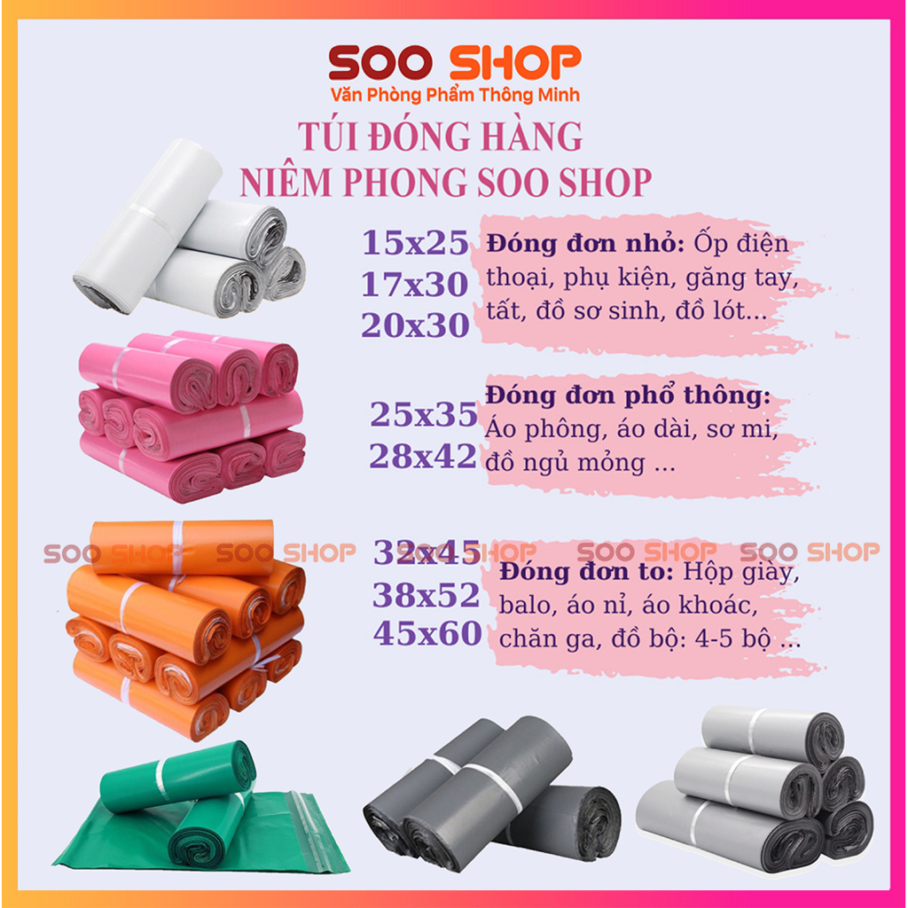 Túi Gói Hàng,Túi Đóng Hàng Niêm Phong Siêu Dày, Siêu Dai, Lớp Keo Siêu Dính, Đủ Các Size, 6 Màu Túi