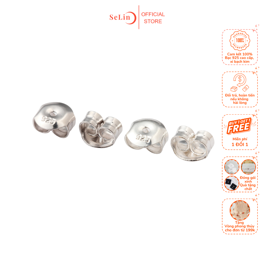 Chốt khuyên tai bạc 925 nam nữ đơn giản SELIN JEWELRY