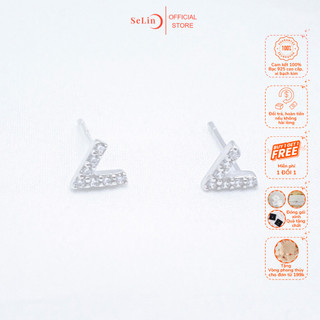 Khuyên tai bạc bông tai bạc nữ 925 đính đá cao cấp hình chữ V SELIN JEWELRY-0166