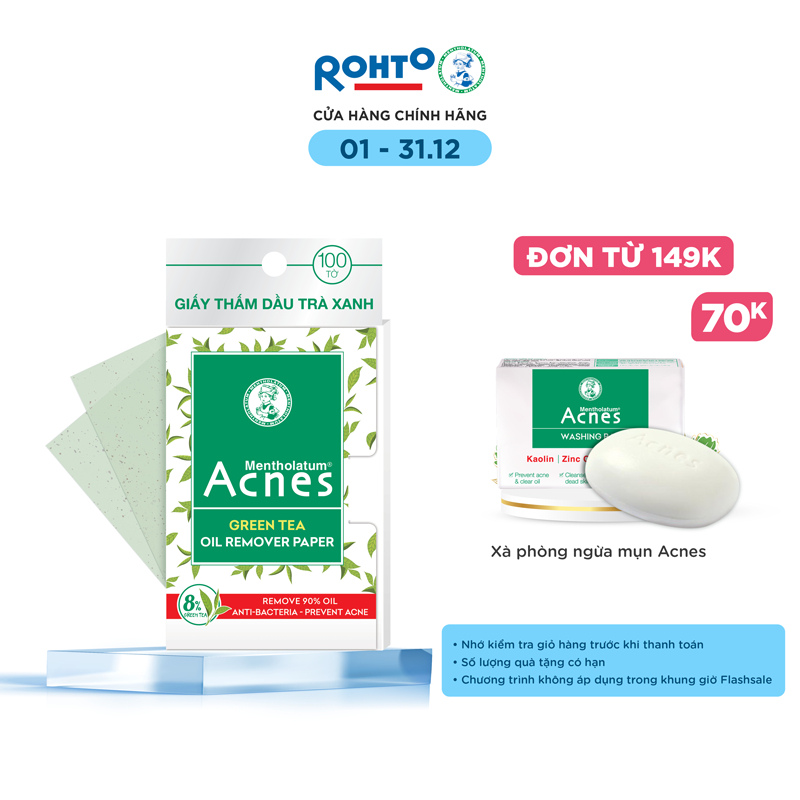 Giấy thấm dầu trà xanh Acnes Green Tea Oil Remover Paper (100 tờ)