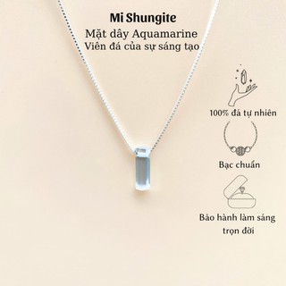 Dây chuyền bạc 950 mặt đá Aquamarine thô tự nhiên phụ kiện thời trang nữ, trang sức vòng đeo cổ phong thuỷ Mi Shungite