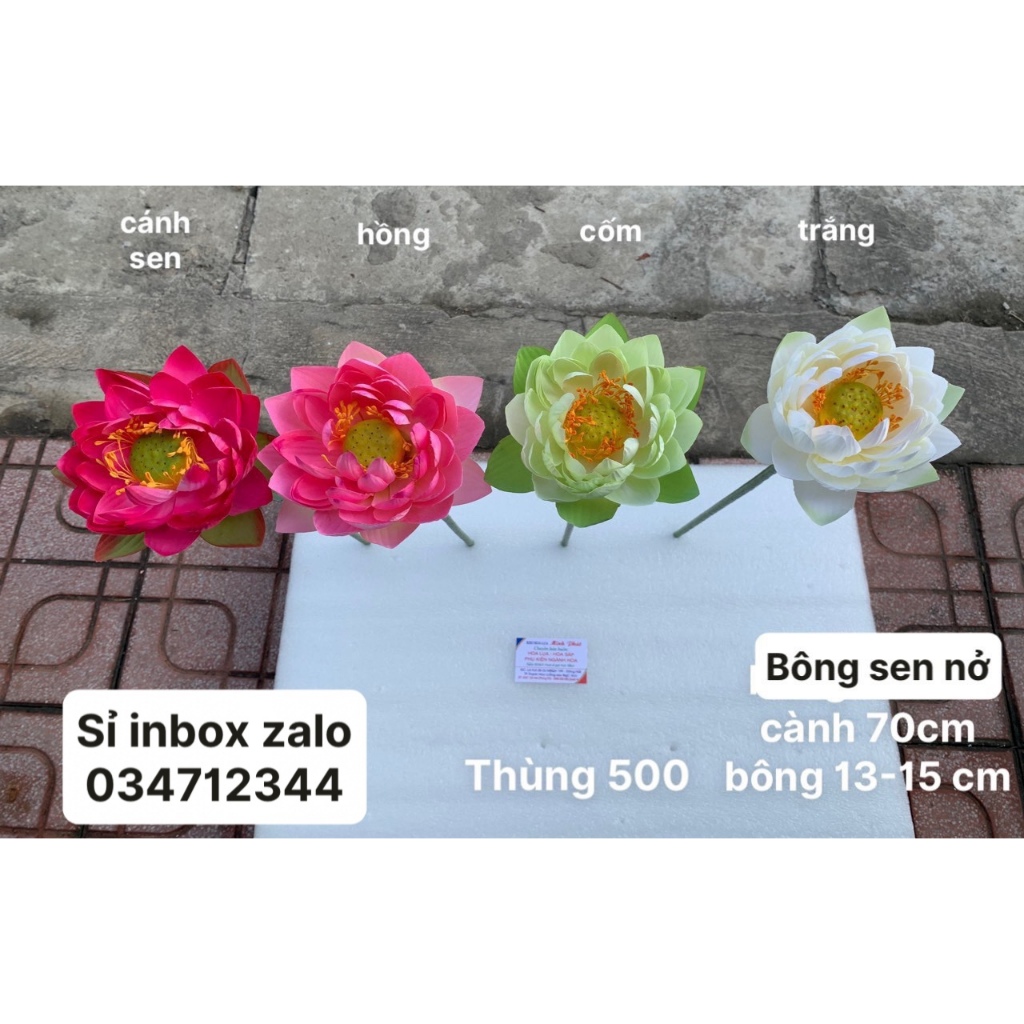 Hoa Giả - Hoa lụa – Hoa sen giả-Cành hoa sen giả lụa cao cấp, cành hoa sen Quan âm 1 bông , dài 70cm, bông 13-15cm.