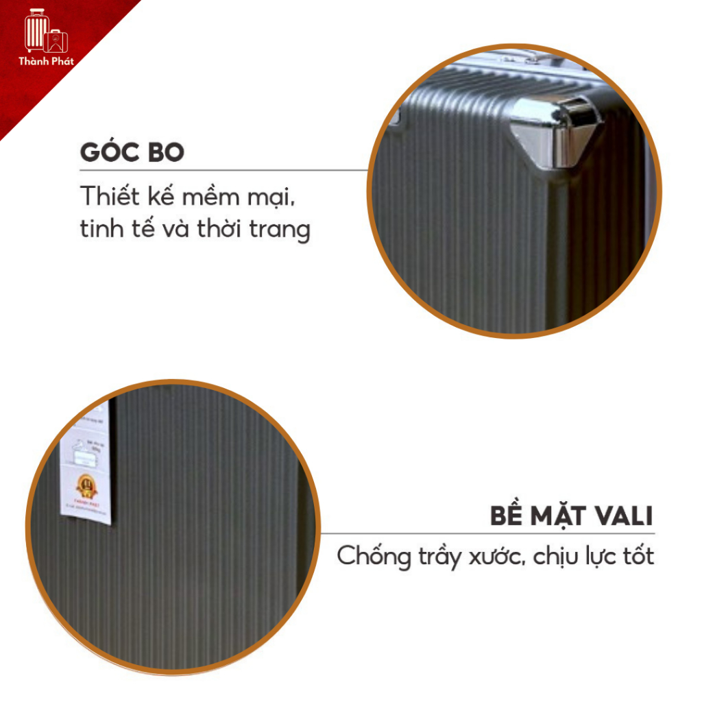 Vali du lịch nhựa abc+pc khóa kéo 4 màu thời trang A02