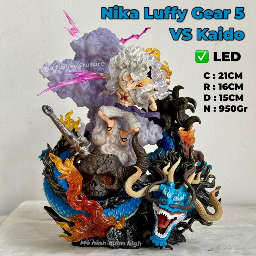 Mô hình Luffy gear 5 đánh rồng Kaido cao 21Cm có LED cực đẹp - Mô hình luffy gear 5 one piece - Luffy chiến đấu có đèn