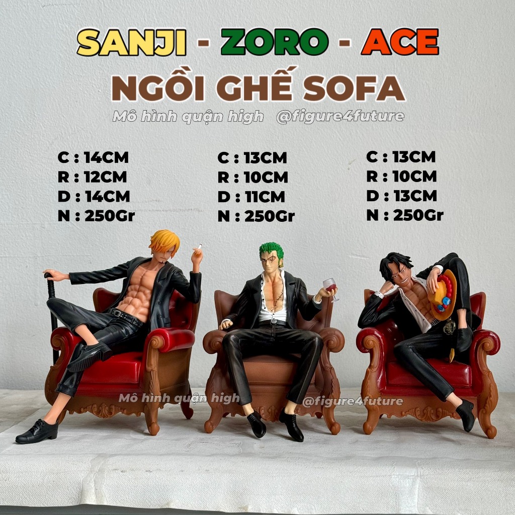 Mô hình Sanji ngồi ghế , Zoro ngồi sofa , Ace ngồi ghế sofa - Mô hình ngồi ghế sofa cao 14cm - One piece figure