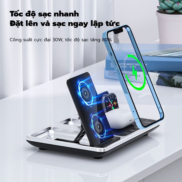Bộ sạc không dây đa năng 4in1 R11 nâng hạ tự động
