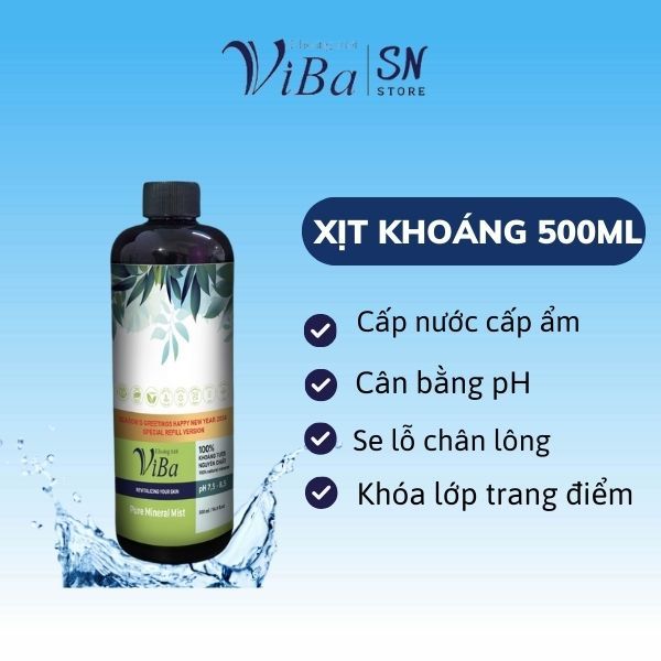 VIBA xịt khoáng dưỡng ẩm cho da dầu mụn, da khô, da nhạy cảm 500ml
