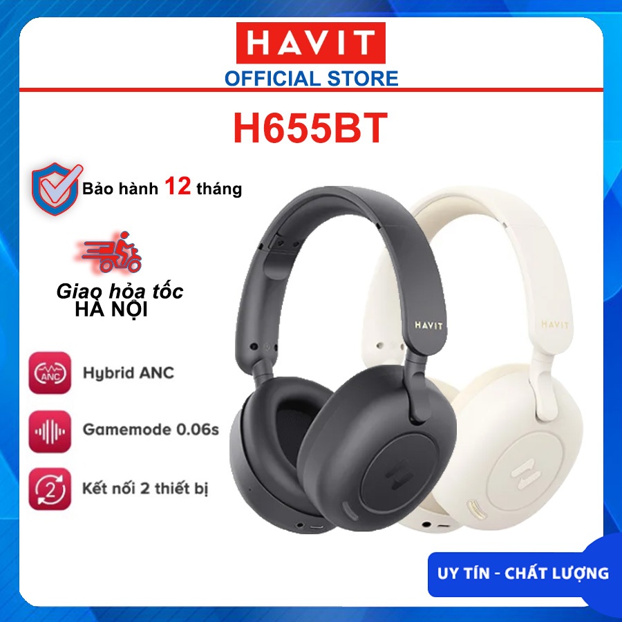 Tai Nghe Headphone Bluetooth HAVIT H655BT, Chống Ồn Chủ Động ANC, Gamemode 60ms, Nghe Đến 65H, Hàng chính hãng