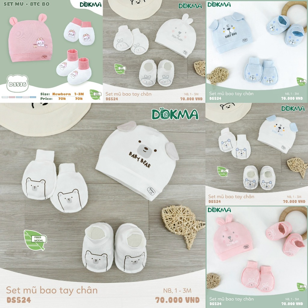 Dokma Set Nón Mũ, Bao Tay-Bao Chân Dokma Cho Bé Từ Sơ Sinh Nhiều Mẫu