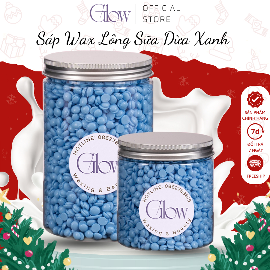 Sáp Wax Lông Sữa Dừa Màu Xanh GLOW WAXING Cao Cấp Bám Lông Tốt Chuyên Dùng Wax Nách, Bikini Tặng Que Phết Sáp