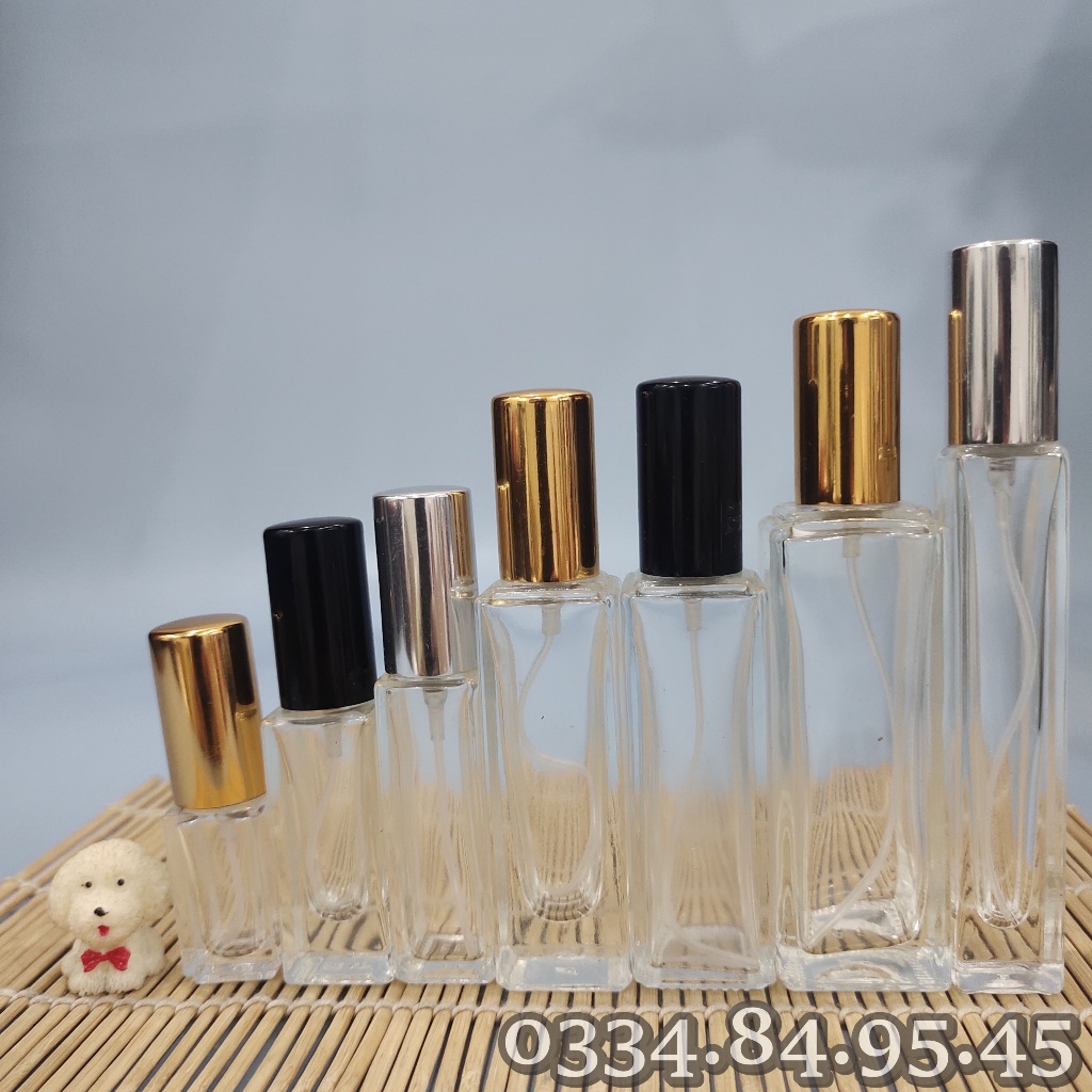 Vỏ chai thủy tinh chiết nước hoa 3ml 5ml 8ml 10ml 15ml 20ml 30ml hình trụ vuông - Lọ chiết nước hoa, đựng dầu thơm.