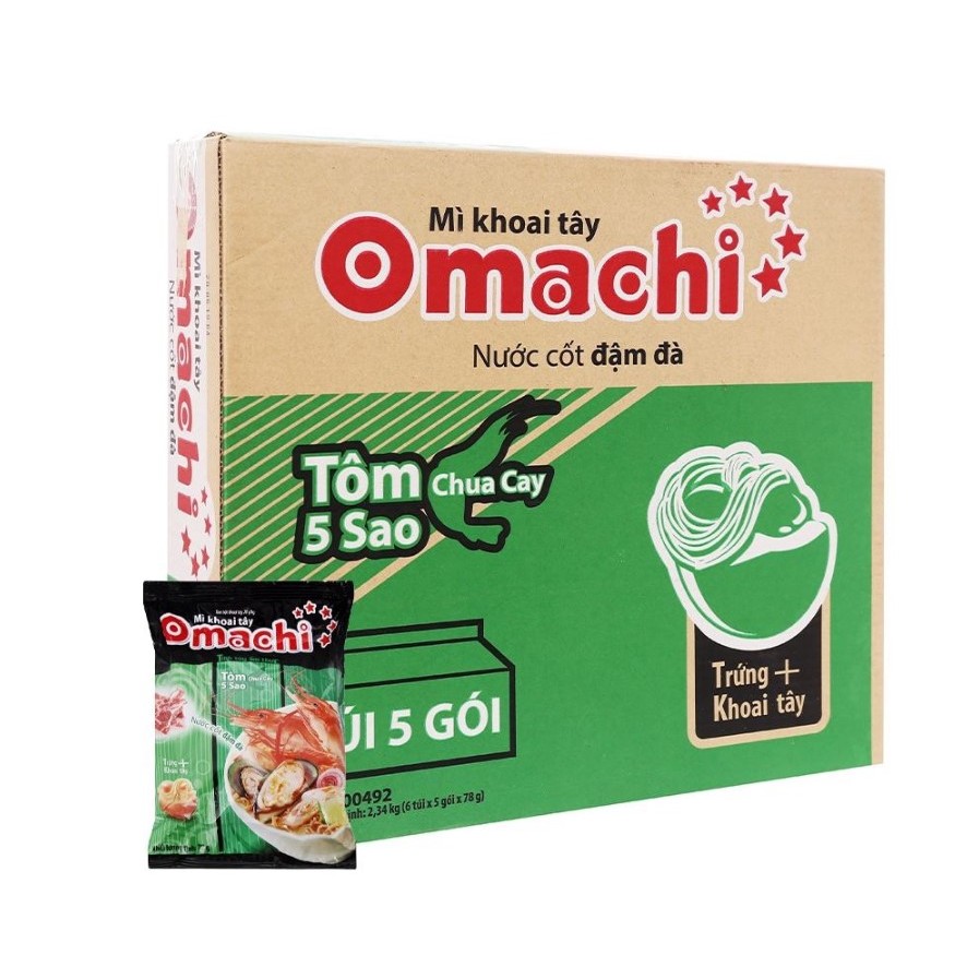 Thùng 30 gói mì khoai tây Omachi tôm chua cay Thái 80g