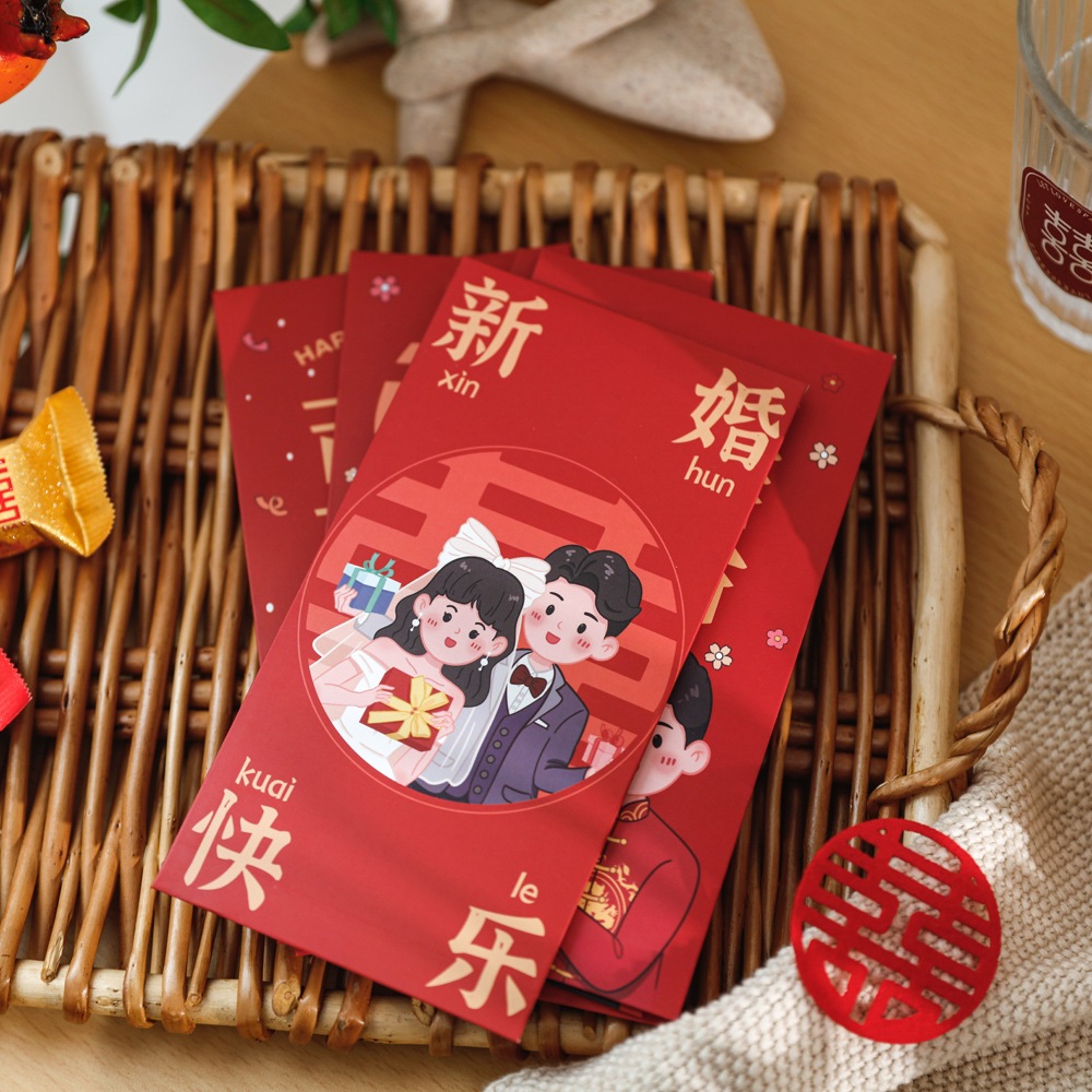 Bao Lì Xì Đám Cưới, Đám Hỏi, Bưng Quả, Bê Tráp Chữ Hỷ Trao Duyên Cô Dâu Chú Rể In Nổi Sắc Nét Sang Trọng