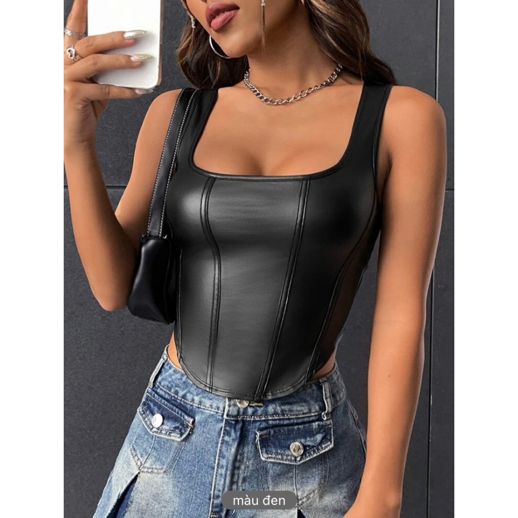 (ORDER SHEIN) VYLE TOP - Áo croptop da PU cá tính Y2K