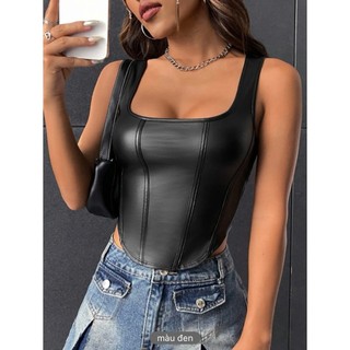 Vyle top - áo croptop da pu cá tính y2k