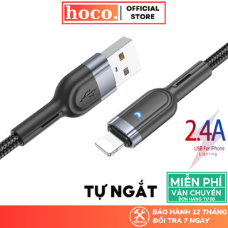 Dây sạc nhanh tự ngắt điện Hoco cáp bọc dù siêu bền có báo đèn cho ip 7 8P xsmax 11 12 13 14 pro max