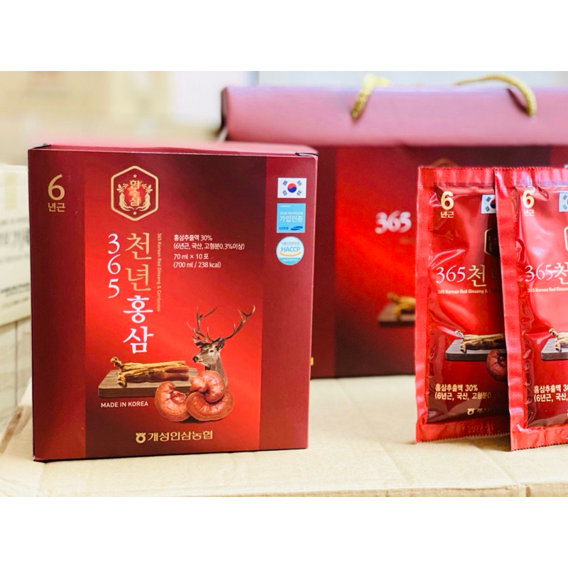 Nước Hồng Sâm Linh Chi Nhung Hươu 365 HÀN QUỐC, Hộp 20 gói x 70ml